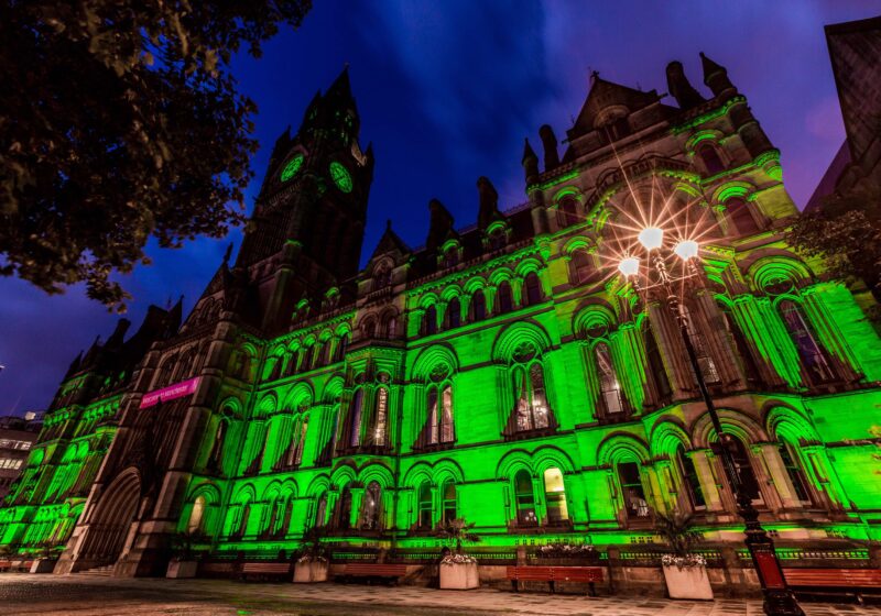 Halloween in the City Manchester Lit Green