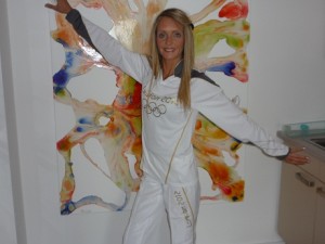 Claire Dixon in her Olympic Suit